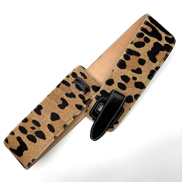 Vtg Barbara Bui Paris K6927 Leather Calf Hair Jaguar Print Wide Waist Belt 32\
